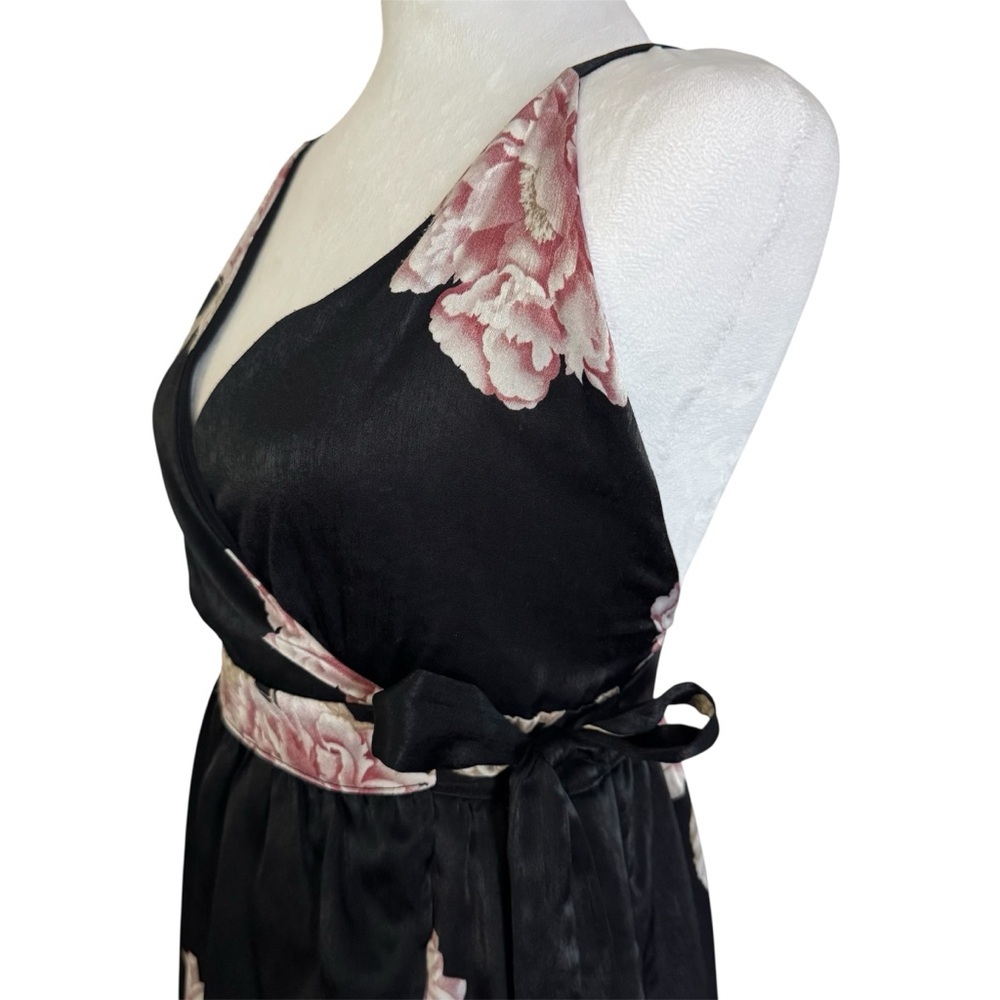 Urban Outfitters Black Satin Floral Wrap Maxi Dress S - Picture 9 of 13